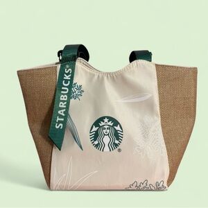 Starbucks Tan and Cream Tote with Green Details